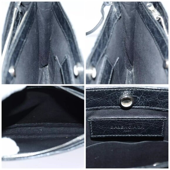 BALENCIAGA Navy Pochette Shoulder Bag Leather Black - Picture 15 of 15